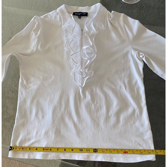 JONES NEW YORK SIGNATURE WHITE RUFFLED TOP - Picture 5 of 8